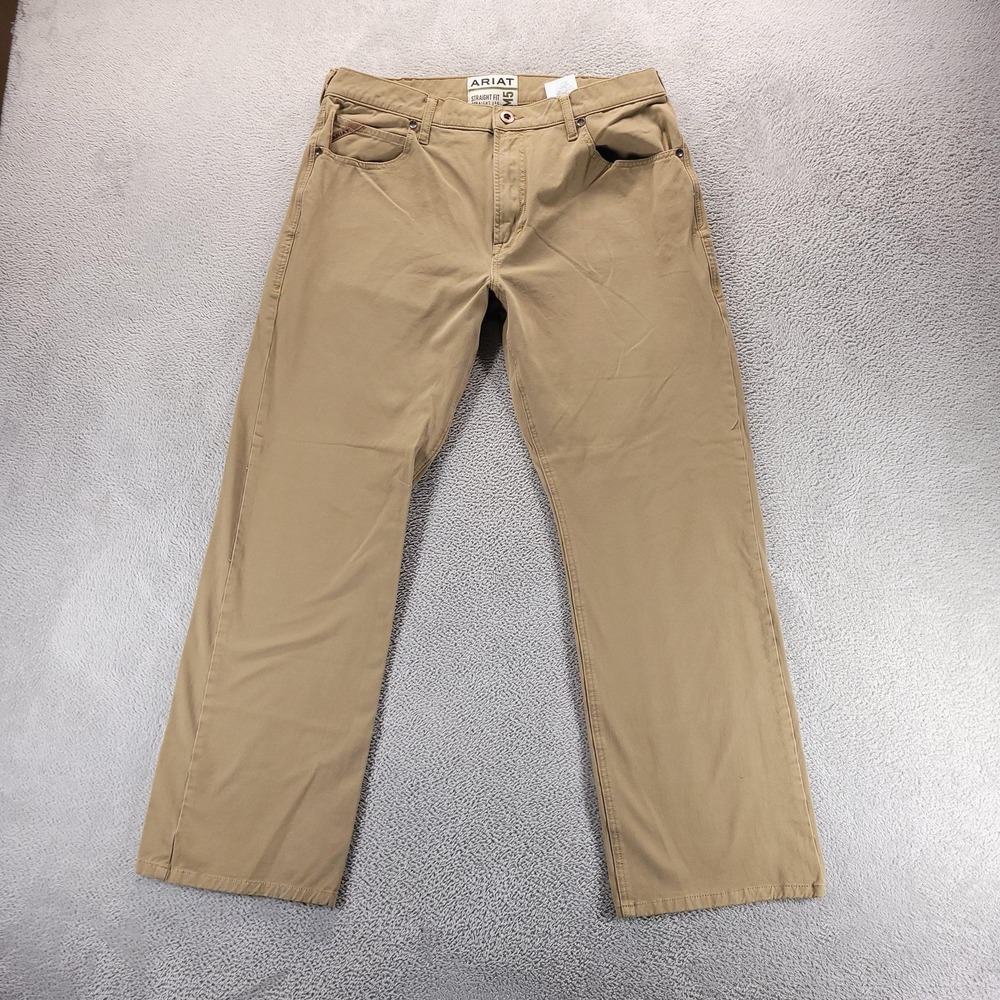 Ariat M5 Jeans Mens 36x32 Beige Straight Stretch Workwear Comfort Khakis